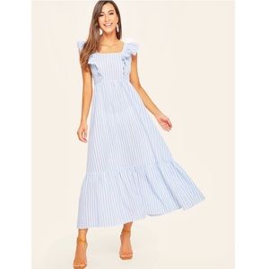 Striped Ruffle Pep Hem Maxi Dress